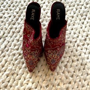 Baroque Burgundy Mules 4 inch heel size 10